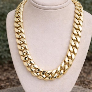 Massief 14 kt geelgouden zware Miami Cubaanse schakelketting 26 inch 15 mm 380 g