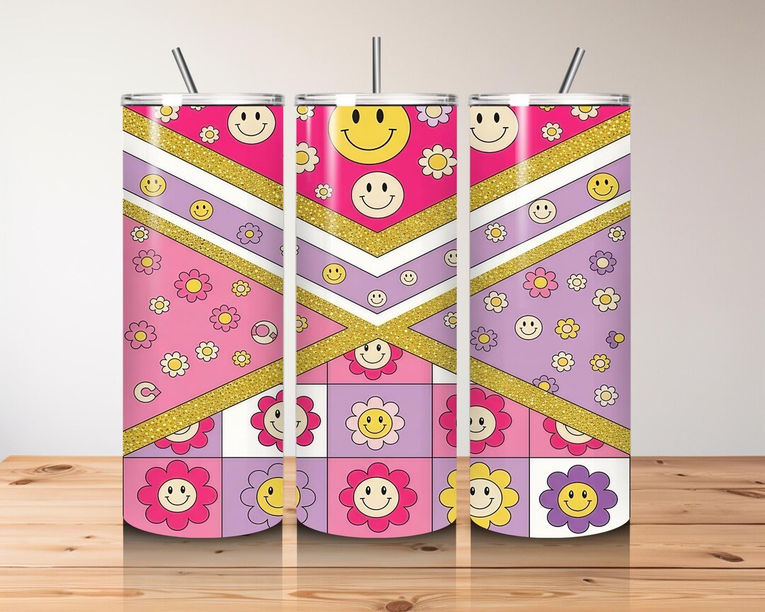 Cute Retro Daisy Tumbler Wrap PNG, 20oz Straight Skinny Sublimation ...