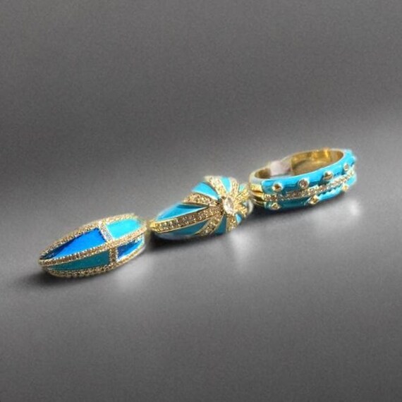 Turquoise Enamel Stackable Ring Set, 14K Gold Plated Zircon Rings