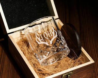 Ensemble de verres à whisky personnalisés avec boîte en bois, cadeaux pour garçons d'honneur, tasse en verre à gravure, cadeau meilleur homme, proposition de garçon d'honneur, cadeaux pour homme