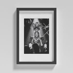 Drag Queen Wall Art Print, Black and White Performance Photography, Cabaret Feather Headpiece Poster, LGBTQ Home Decor, RuPaul Gift