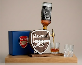 Dispensador de whisky del FC ARSENAL | Dispensador de licores artesanal | Regalo para bar de bourbon, whisky y ron | Dispensador de bebidas rústico | Man Cave I Arsenal