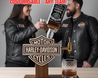 Distributore di whisky Harley Davidson | Distributore di liquori | Dallas | Regalo da bar per bourbon, whisky e rum | Distributore di bevande rustico | Distributore da bar