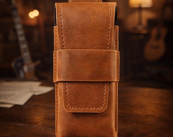 Personalized Leather Harmonica Case, Handmade Holder Pouch, Belt Loop Carry, Musician Accessory