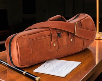 Personalized Rotary Trumpet Leather Gig Bag, Padded Musician Carry Case, Trumpet Travel Case, Gift for Trumpeters