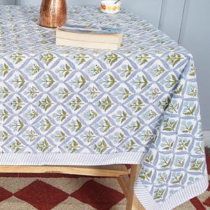 Indian Block Print Floral Cotton Rectangular Tablecloth, Ethnic Table Cloth, Traditional Print Tablecover