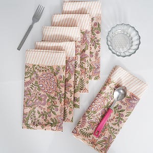 Servilletas estampadas con bloques, 100% algodón, juego de 6, 45 x 45 cm
