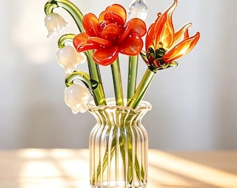 Glass Birth Month Flower Gift for Mom, Handblown Personalized Keepsake, Mother’s Day Birthday Present