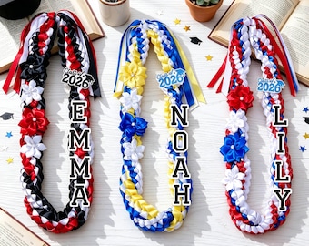 Lei de graduación tricolor personalizado, Lei de cinta doble trenzada a medida, Regalo de graduación de la Clase de 2026, Decoración para fiesta de graduación, Accesorio de graduación