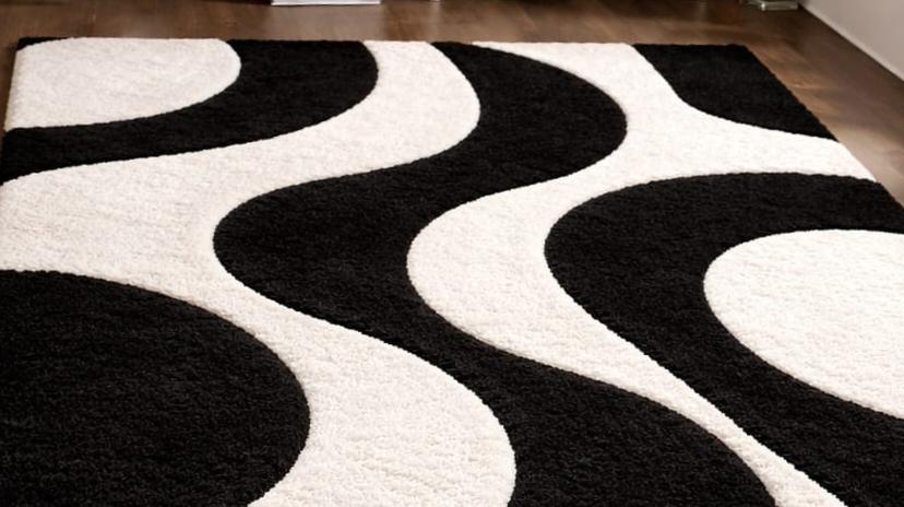 Modern Black & White Wave Pattern Hand Tufted Area Rug - Etsy Canada