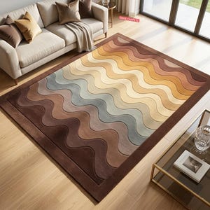 Wavy Ombre Gradient Area Rug, Mid Century Modern Boho Earth Tone Carpet