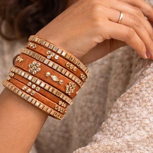 Handmade Copper Silk Bangles 9 set | Gold Mirror Work Bracelet | Traditional Indian Jewelry | Boho Ethnic Wedding Bangles Gift