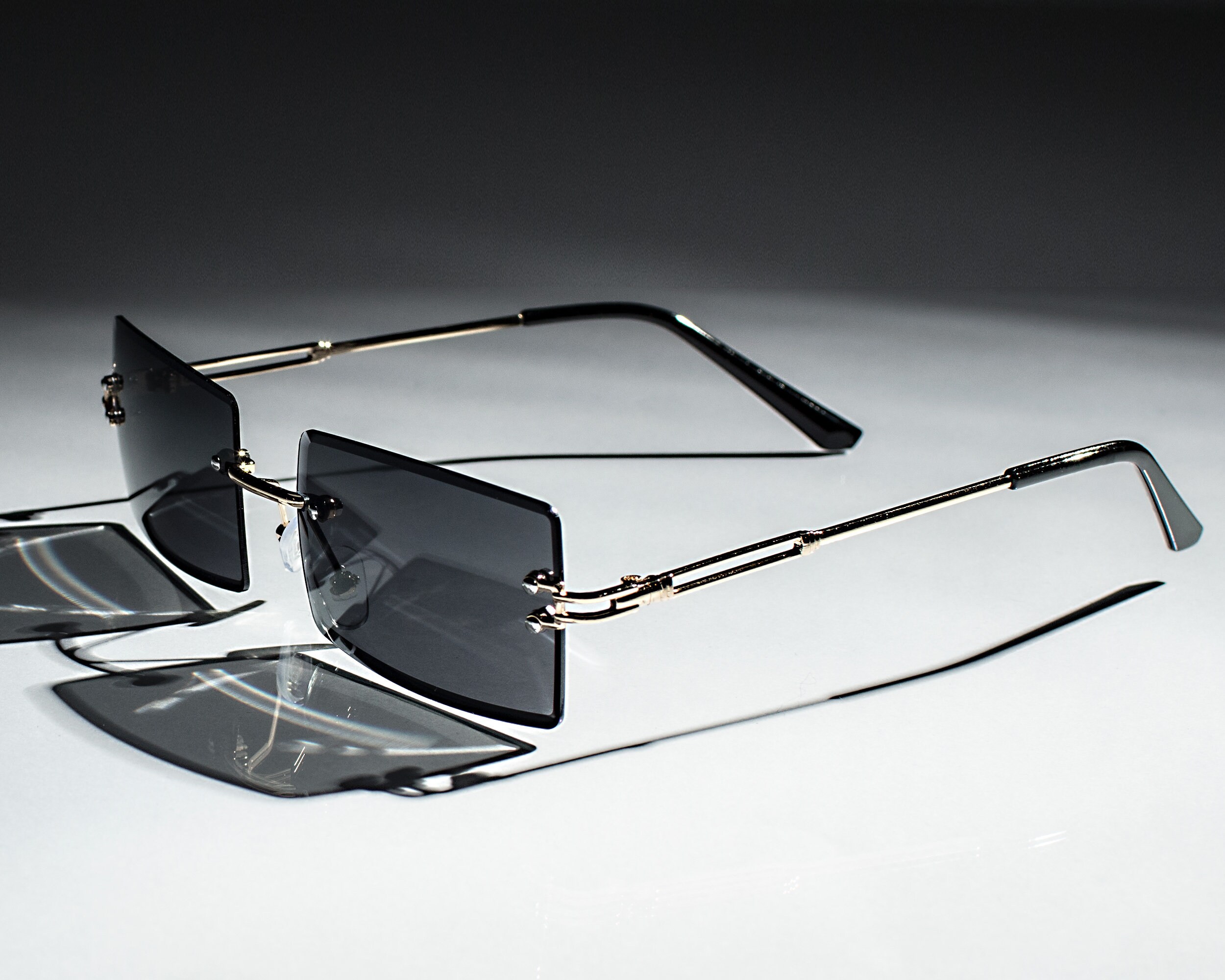 BAD BOY Rectangle Rimless Sunglasses Small 90s Black Lense Etsy