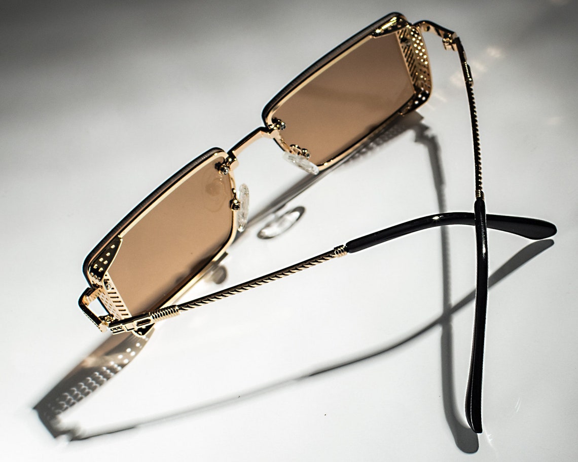 BAD BOY Rectangle Rimless Sunglasses Small 90s Brown Lense Etsy