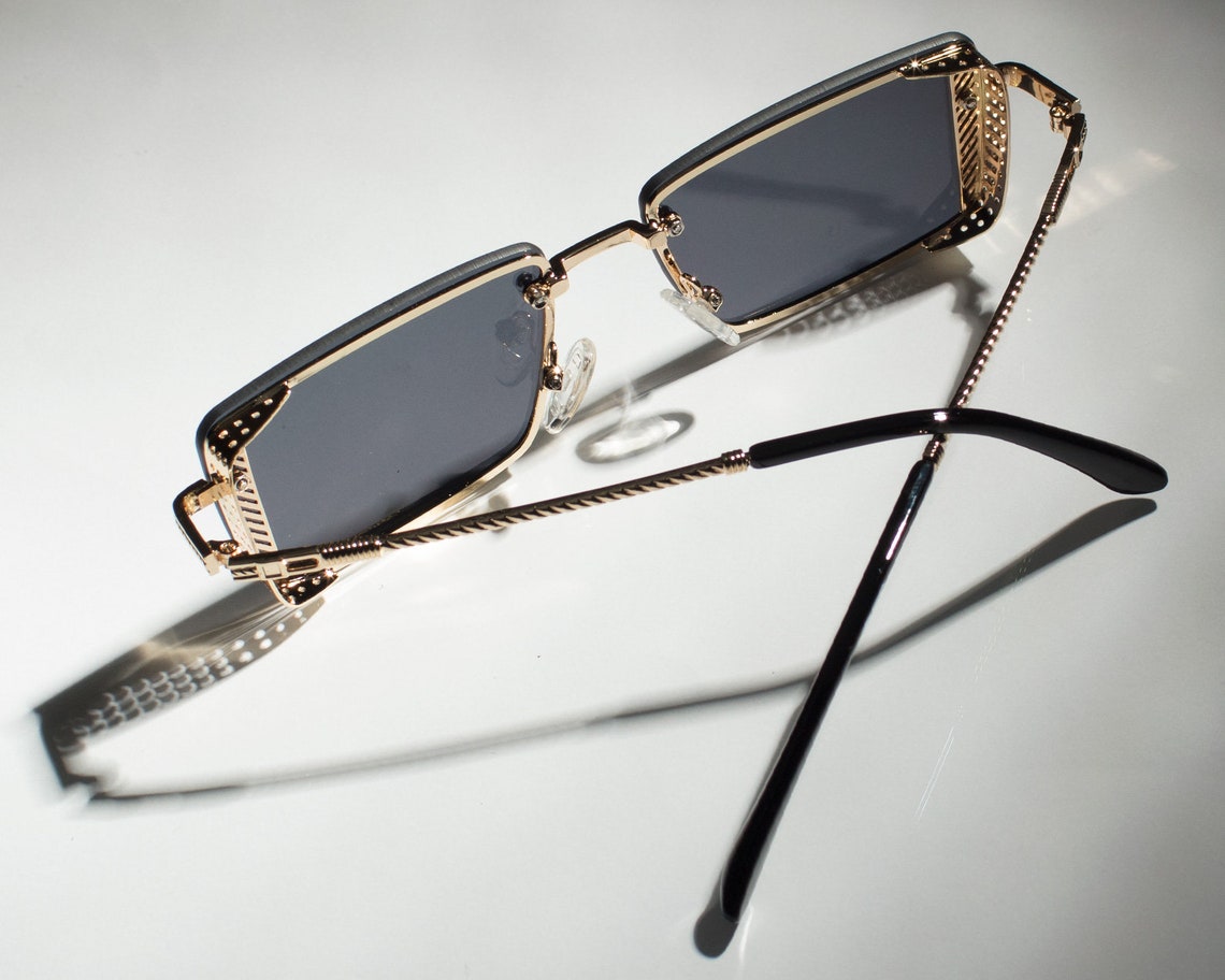 BAD BOY Rectangle Rimless Sunglasses Small 90s Black Lense Etsy