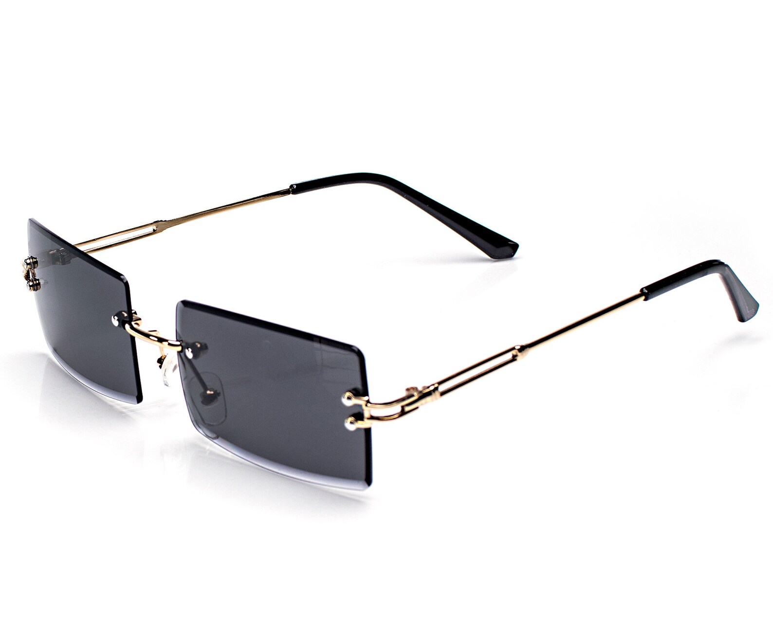 BAD BOY Rectangle Rimless Sunglasses Small 90s Black Lense Etsy