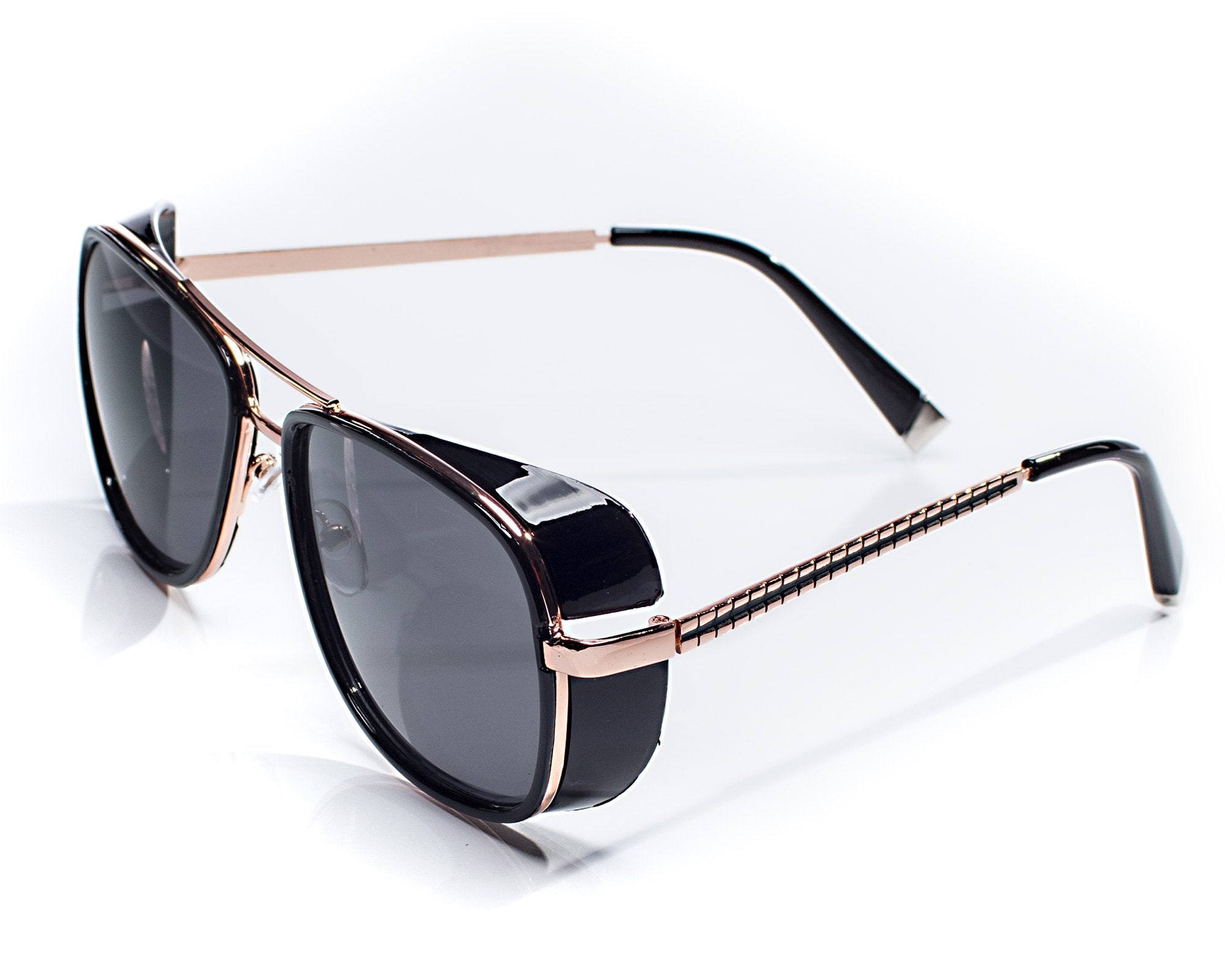 Side Shield Aviator Sunglasses Black Square Lenses Y2K Tony Etsy
