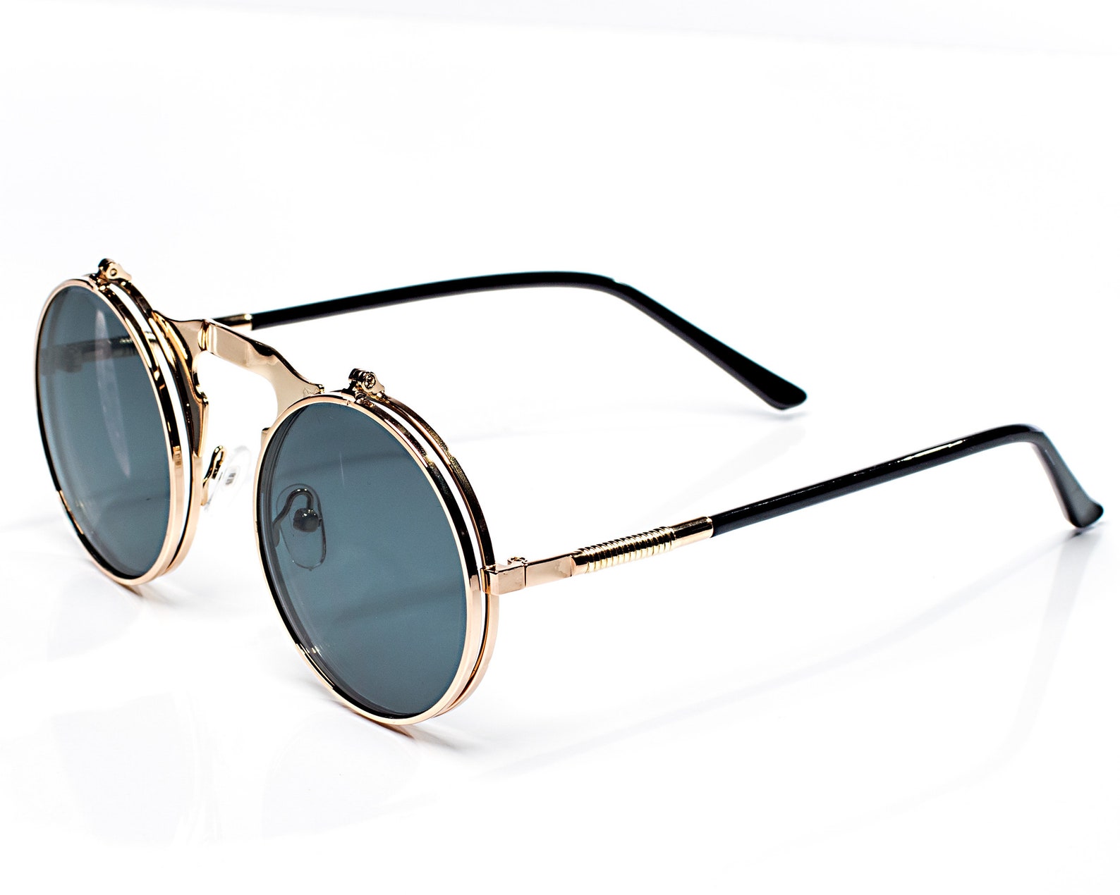 Circle Flip Shades Steampunk Sunglasses Double Lense 90s Gold | Etsy