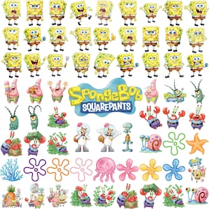 Pode incluir: Uma coleção de adesivos dos personagens do Bob Esponja com Bob em várias poses, Patrick Estrela, Sr. Siriguejo, Lula Molusco, Sandy Bochechas, Plankton, Gary o caracol, águas-vivas e formas florais com o logotipo do Bob Esponja.