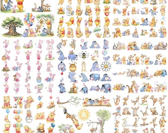 200+ Winnie the Pooh Watercolor Digital Kit, Baby Winnie the Pooh Clipart, Winnie the Pooh Watercolor Digital Kit,Pooh and Friends
