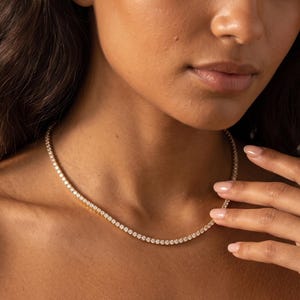 18K Gold Filled Delicate Diamond Necklace, Sparkling Tennis Choker Necklace, Minimalist Layering Jewelry, Elegant Luxury Gift for Her