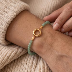 18K Gold Fille Beaded Jade Clasp Bracelet,Dainty Gemstone Bracelet,Minimalist Layering Bracelet, Natural Stone Jewelry Gift