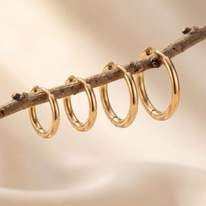 18K Gold Filled Solid Gold Hoop Earrings Set, Minimalist Huggie Hoops,Cartilage Ear Rings,Ear Bone Circle Earrings,Unisex Ear Piercing Hoops