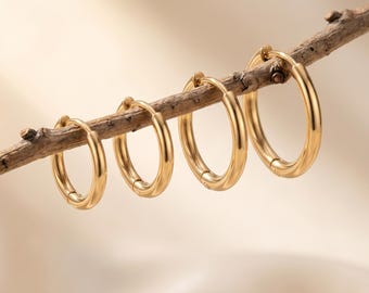 Set di orecchini a cerchio in oro massiccio 18 carati placcato, orecchini a cerchio minimalisti, anelli per cartilagine, orecchini a cerchio per osso dell'orecchio, orecchini a cerchio unisex per piercing all'orecchio.