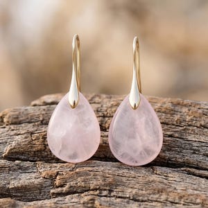 18K guldfyllda örhängen med rosenkvarts, färgglada droppformade ädelstensörhängen, kristallörhängen, bohemiska smycken, handgjord naturgåva