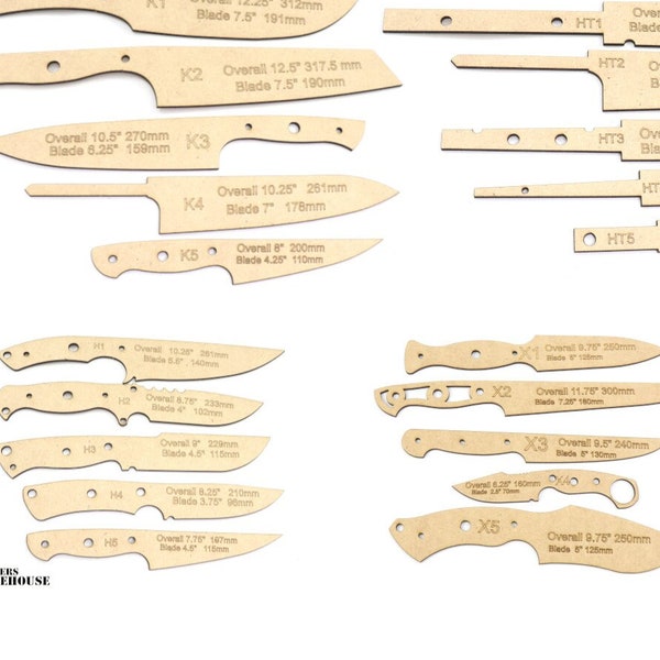 Messerschablone - Küchenmesser, Jagdmesser, Hackbeil, Beil, versteckter Erl