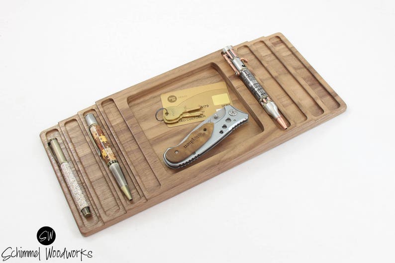 Cherry Wood Pen Large Tray With Desk Organizer Holds 8 Pens Etsy