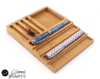 Bandeja para pluma estilográfica Cherry - Ranura para plumas y tinta adicionales - Capacidad para 4 plumas