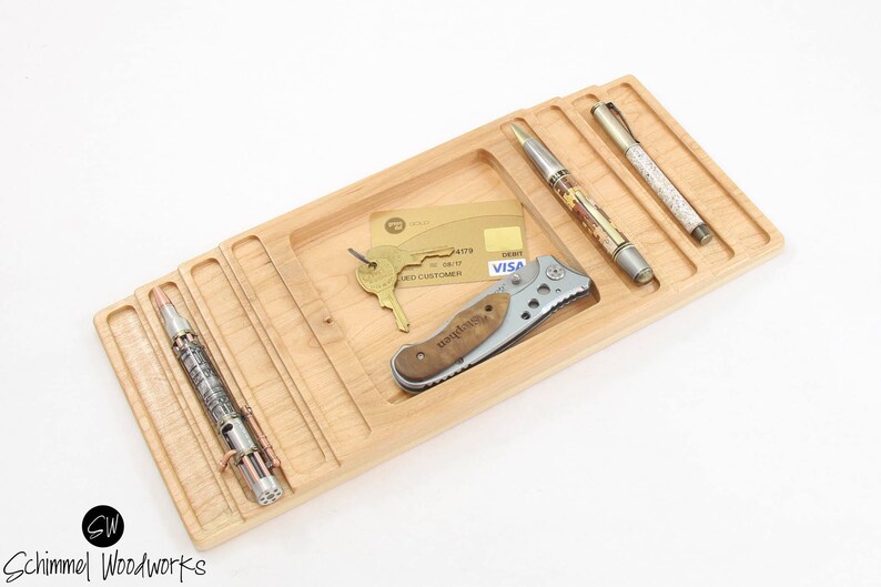 Cherry Wood Pen Large Tray With Desk Organizer Holds 8 Pens Etsy