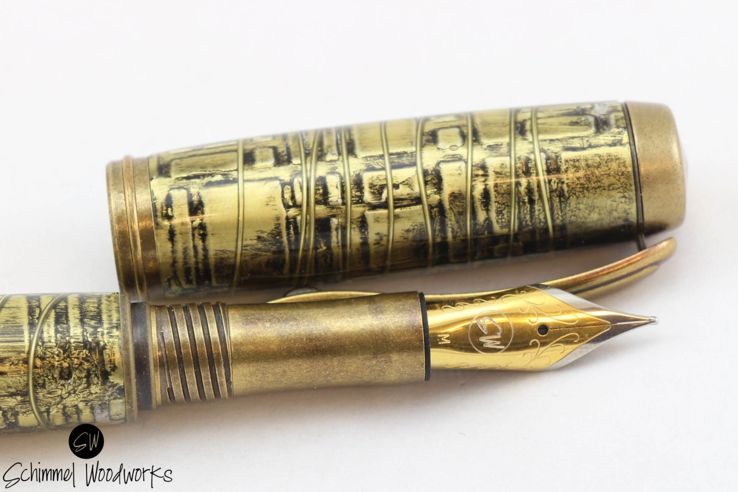 Handmade Schimmel Fountain Pen. Antique Brass Fountain Pen.
