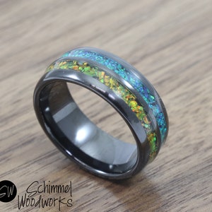 Black Ceramic Double Opal Ring