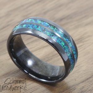 Black Ceramic Double Opal Ring