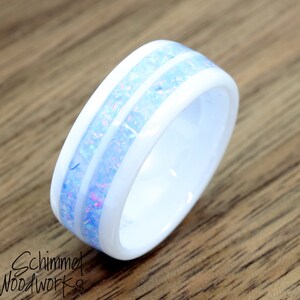 White Ceramic Double Opal Ring