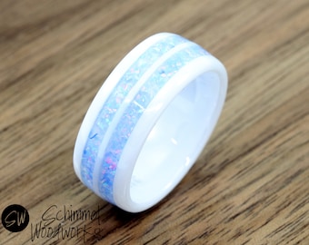 White Ceramic Double Opal Ring