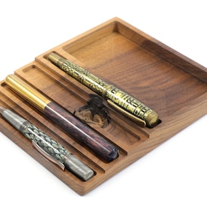 Handmade Schimmel Pen Tray-  Limited Edition Walnut Wood - One of a kind hard wood pen display - Natural Pen Tray