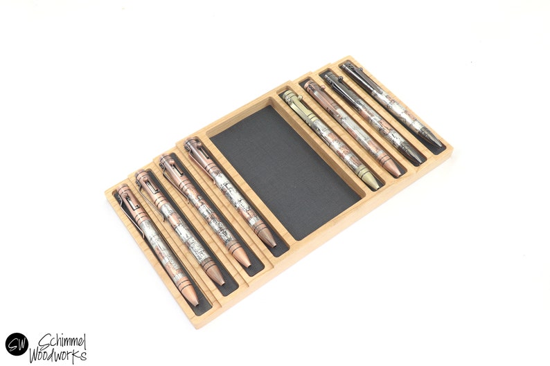 Cherry Wood Pen Large Tray With Desk Organizer Holds 8 Pens Etsy