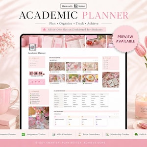 Esthetic Notion Academische planner Alles-in-één studiedashboard voor studenten GPA-tracker Examenaftelprocedure Scholarship-tracker
