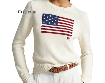 Authentisch Polo Ralph Lauren Flagge Pullover Rundhalsstrick