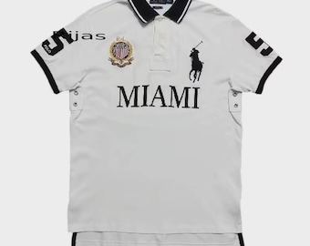 Ralph Lauren Miami Poloshirt, klassisches gesticktes T-Shirt mit weißem Kragen, Vintage Streetwear-Oberteil
