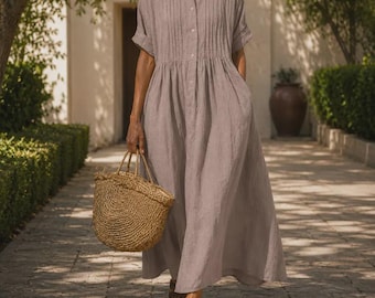 Boho Linen Cotton  Dress for Women – Oversized Summer Maxi Dress, Cottagecore Outfit