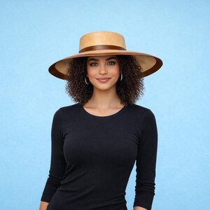 Flat Wide Brim Tan Hat - Etsy display picture 1