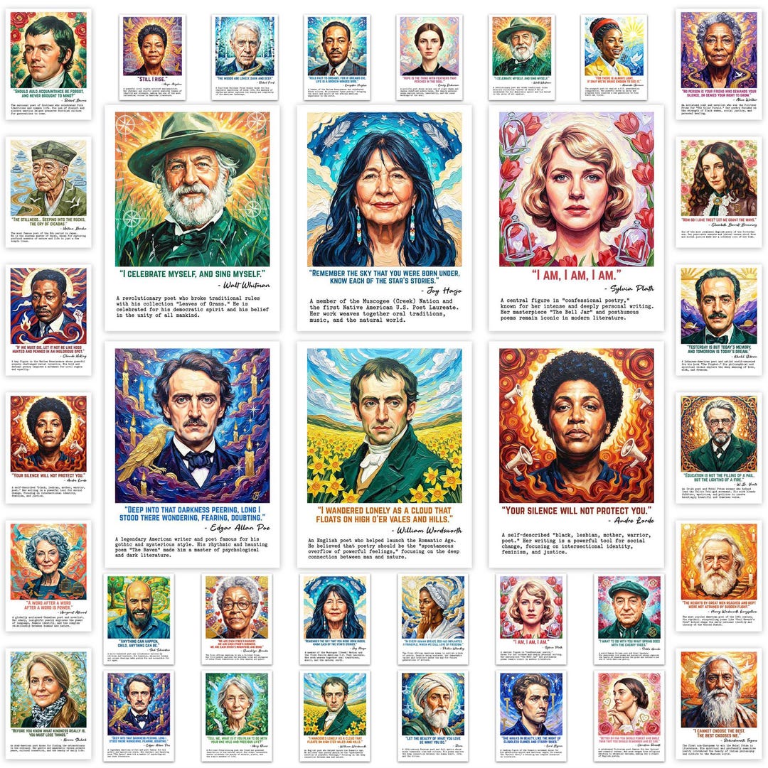 National Poetry Month Posters, Set of 30 Famous Poets, Bulletin Board ...