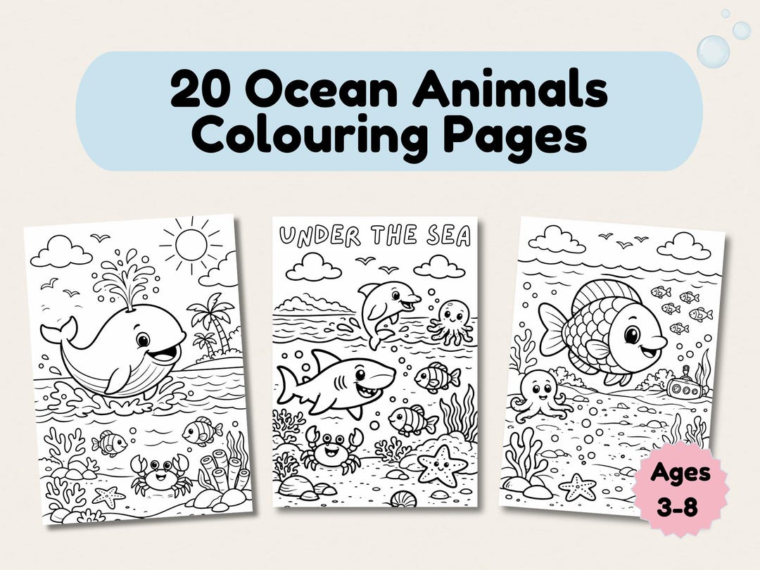 Ocean Animals Colouring Pages for Kids | 20 Printable Ocean Coloring ...