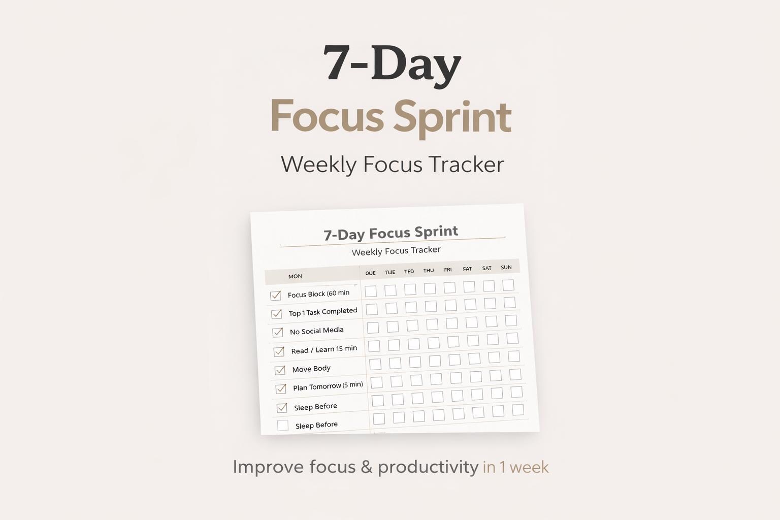 7-day | Focus Sprint | Weekly Focus Tracker | Boost Productivity | Fast ...