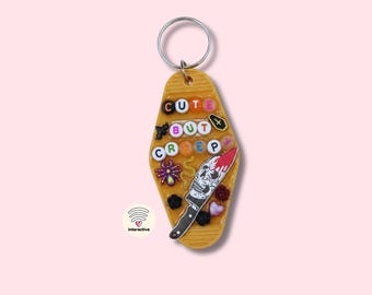 Cute But Creepy Retro Motel Keychain, One of a Kind Spooky NFC Bag Charm, Halloween Resin Keychain