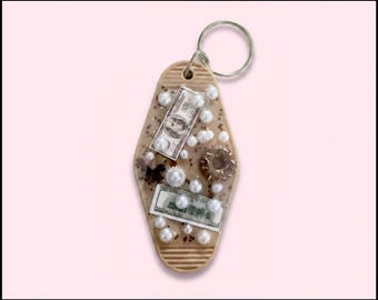 TapKeeps™ "Pearl Money" Keychain — Daily Tiny Laughs — One of a Kind Handmade Retro Hotel Keychain Funny Gift